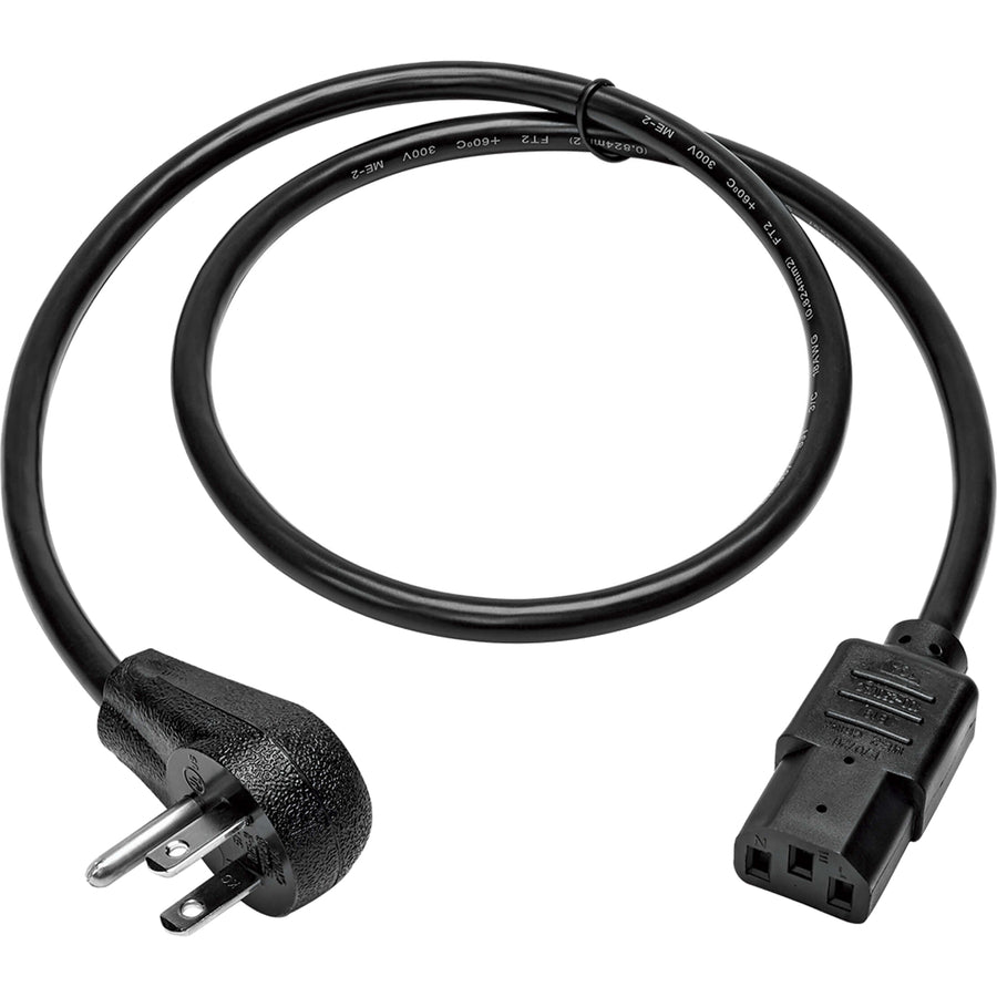 Alternate-Image1 Image for Eaton Tripp Lite Series Desktop Computer AC Power Cord, Right-Angle NEMA 5-15P to C13 - 10A, 125V, 18 AWG, 10 ft. (3.05 m), Black
