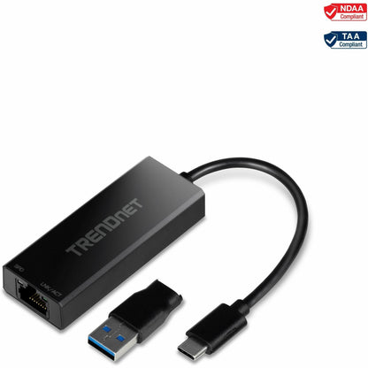 Main Image for TRENDnet USB-C 3.1 to 2.5GBASE-T Ethernet Adapter, TUC-ET2G, NDAA & TAA Compliant, Windows & Mac Compatible, USB Type-C to USB-A Converter Included, Up to 2.5Gbps Speeds, Black