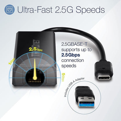 Alternate-Image3 Image for TRENDnet USB-C 3.1 to 2.5GBASE-T Ethernet Adapter, TUC-ET2G, NDAA & TAA Compliant, Windows & Mac Compatible, USB Type-C to USB-A Converter Included, Up to 2.5Gbps Speeds, Black