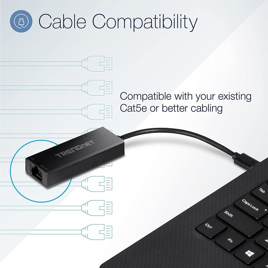 Alternate-Image6 Image for TRENDnet USB-C 3.1 to 2.5GBASE-T Ethernet Adapter, TUC-ET2G, NDAA & TAA Compliant, Windows & Mac Compatible, USB Type-C to USB-A Converter Included, Up to 2.5Gbps Speeds, Black