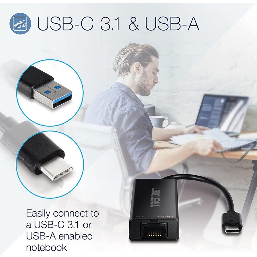 Alternate-Image5 Image for TRENDnet USB-C 3.1 to 2.5GBASE-T Ethernet Adapter, TUC-ET2G, NDAA & TAA Compliant, Windows & Mac Compatible, USB Type-C to USB-A Converter Included, Up to 2.5Gbps Speeds, Black