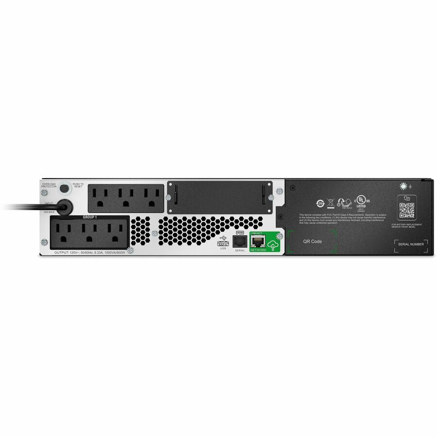 Rear Image for APC Smart-UPS, Line Interactive, 1000VA, Lithium-ion, Rackmount 2U, 120V, 6x NEMA 5-15R outlets, SmartConnect Port+SmartSlot, Short Depth, AVR, LCD