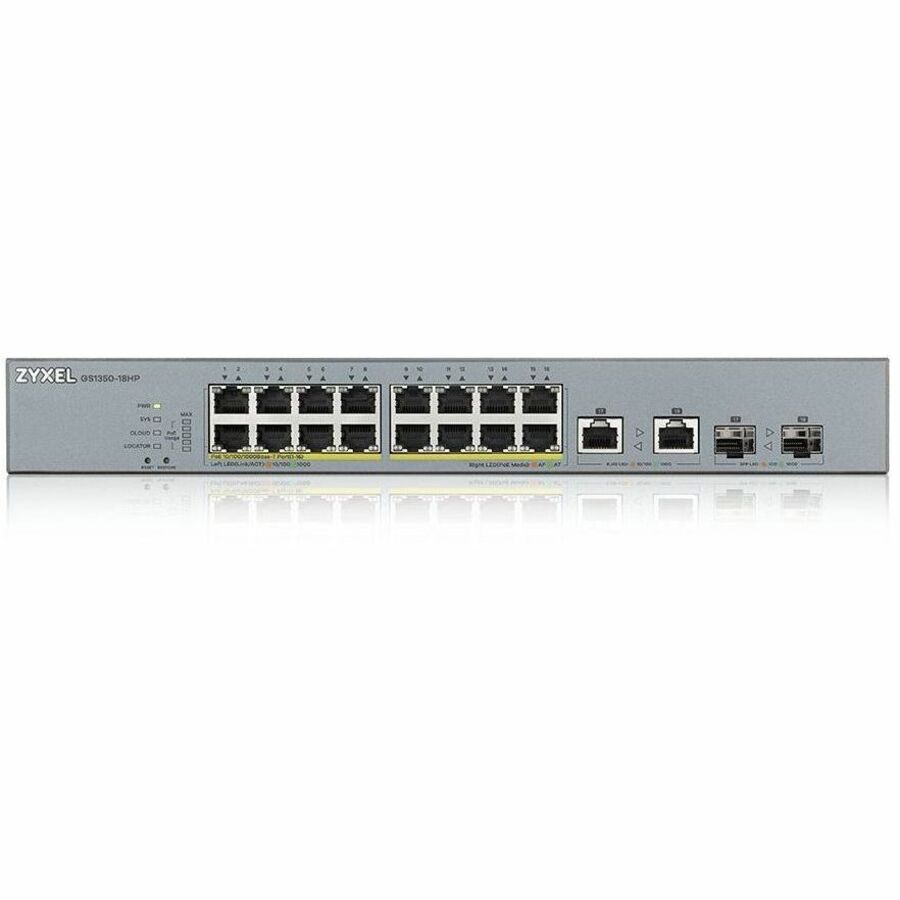 Alternate-Image2 Image for ZYXEL GS1350-18HP 16-Port Gigabit Smart Nebula Cloud Managed PoE Switch | 16 PoE+ Ports at 250W with 2 SFP Uplinks