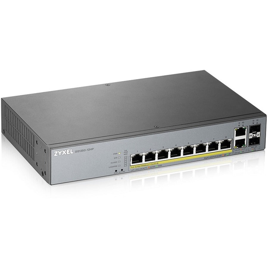 Alternate-Image3 Image for ZYXEL GS1350-12HP 8-Port Gigabit Smart Nebula Cloud Managed PoE Switch | 8 PoE+ Ports at 130W with 2 SFP Uplinks