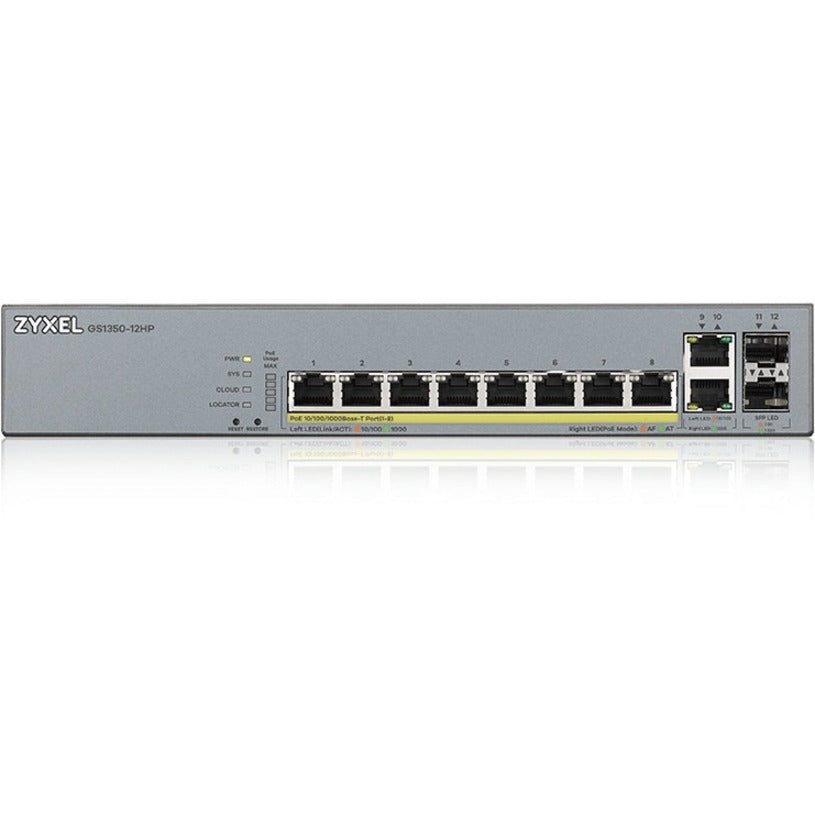 Alternate-Image1 Image for ZYXEL GS1350-12HP 8-Port Gigabit Smart Nebula Cloud Managed PoE Switch | 8 PoE+ Ports at 130W with 2 SFP Uplinks