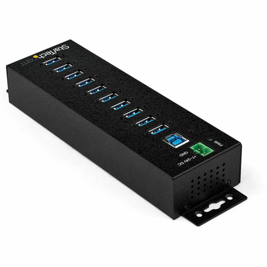 Alternate-Image1 Image for StarTech.com 10 Port USB Hub w/ Power Adapter - Metal Industrial USB 3.0 Data Hub - Din Rail, Wall & Desk Mount USB 3.2 Gen 1 5Gbps Hub