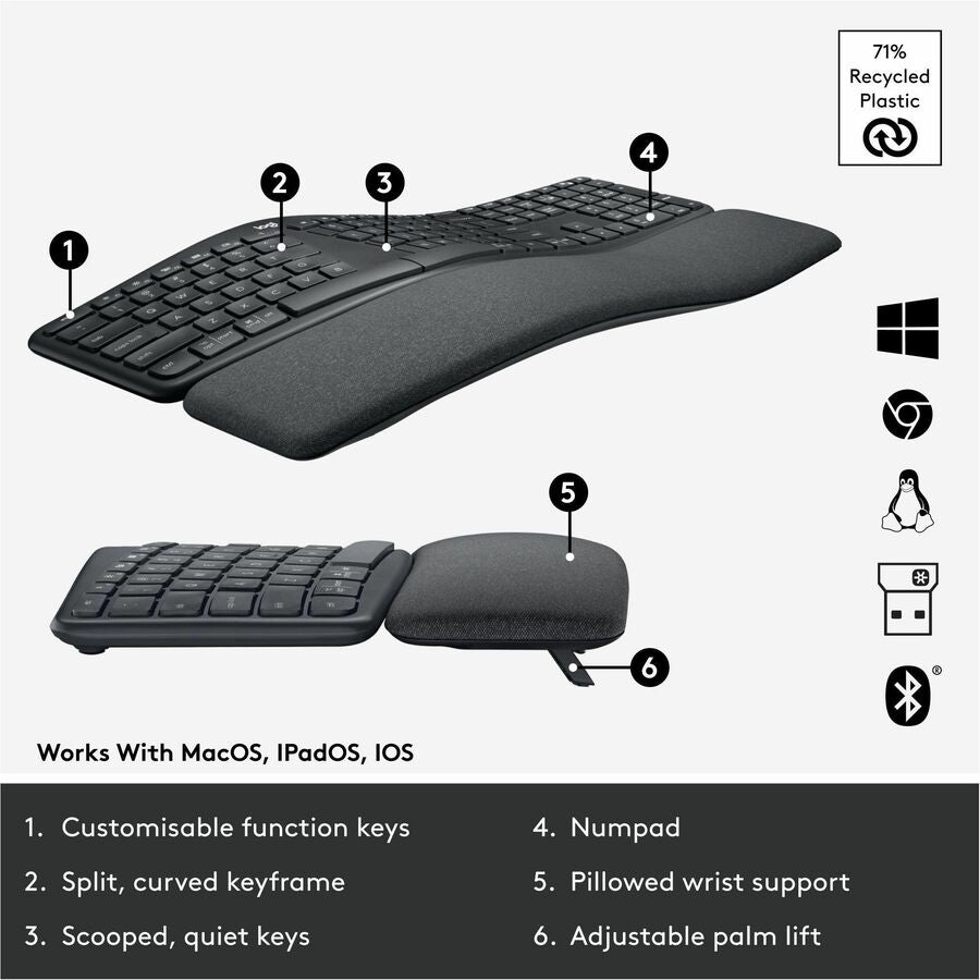 Alternate-Image5 Image for Logitech ERGO K860 Split Ergonomic Keyboard, Wireless Connectivity, Graphite