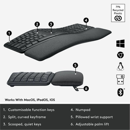 Alternate-Image5 Image for Logitech ERGO K860 Split Ergonomic Keyboard, Wireless Connectivity, Graphite