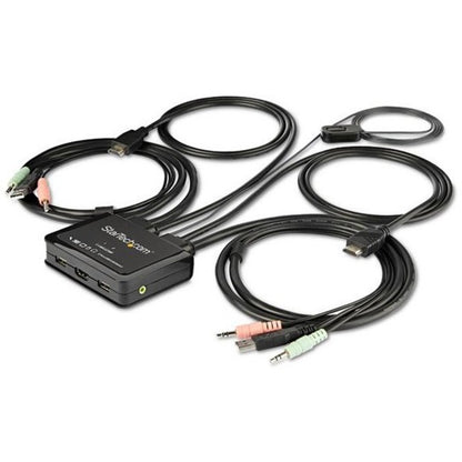Main Image for StarTech.com 2 Port HDMI KVM Switch - 4K 60Hz - Compact UHD HDMI USB KVM Switch with 4ft Cables & Audio - Bus Powered & Remote Switching
