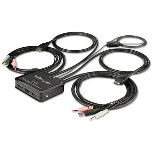 Main Image for StarTech.com 2 Port HDMI KVM Switch - 4K 60Hz - Compact UHD HDMI USB KVM Switch with 4ft Cables & Audio - Bus Powered & Remote Switching
