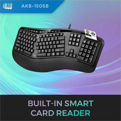 Alternate-Image1 Image for Adesso Desktop Ergonomic Smart Card Reader Keyboard (TAA Compliant)