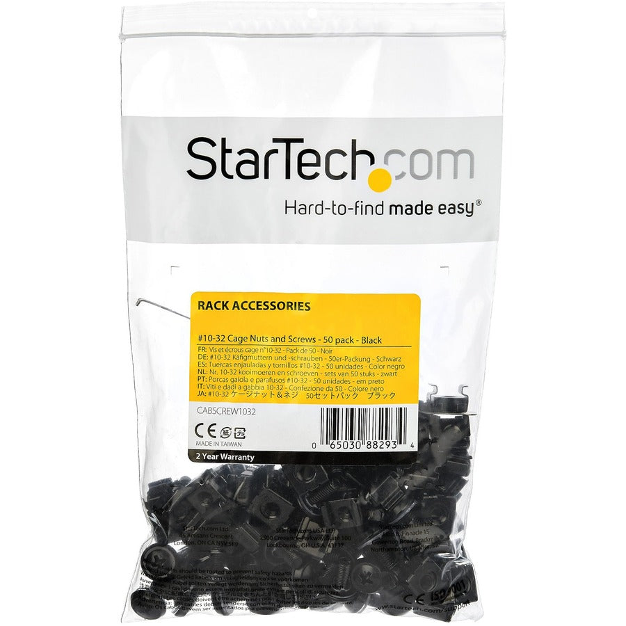 Alternate-Image5 Image for StarTech 50pc 10-32 Server Rack Cage Nuts and Screws w/Washers, Network/IT Rack Mount Hardware Kit, Clip/Captive Nuts & Bolts, TAA