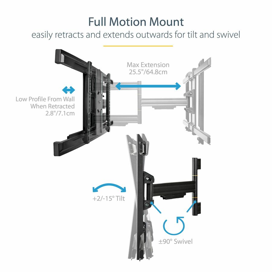 Alternate-Image2 Image for StarTech.com TV Wall Mount for up to 80" VESA Mount Displays - Low Profile Full Motion TV Mount - Heavy Duty Adjustable Articulating Arm