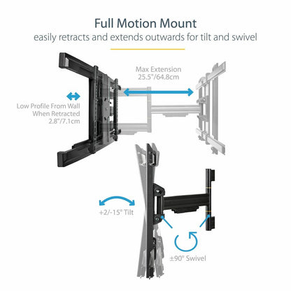 Alternate-Image2 Image for StarTech.com TV Wall Mount for up to 80" VESA Mount Displays - Low Profile Full Motion TV Mount - Heavy Duty Adjustable Articulating Arm