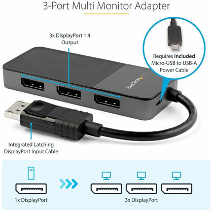 Alternate-Image2 Image for StarTech.com 3-Port DisplayPort 1.4 Splitter, DisplayPort to 3x DP Multi-Monitor Adapter, Triple 4K Computer MST Hub, Windows Only