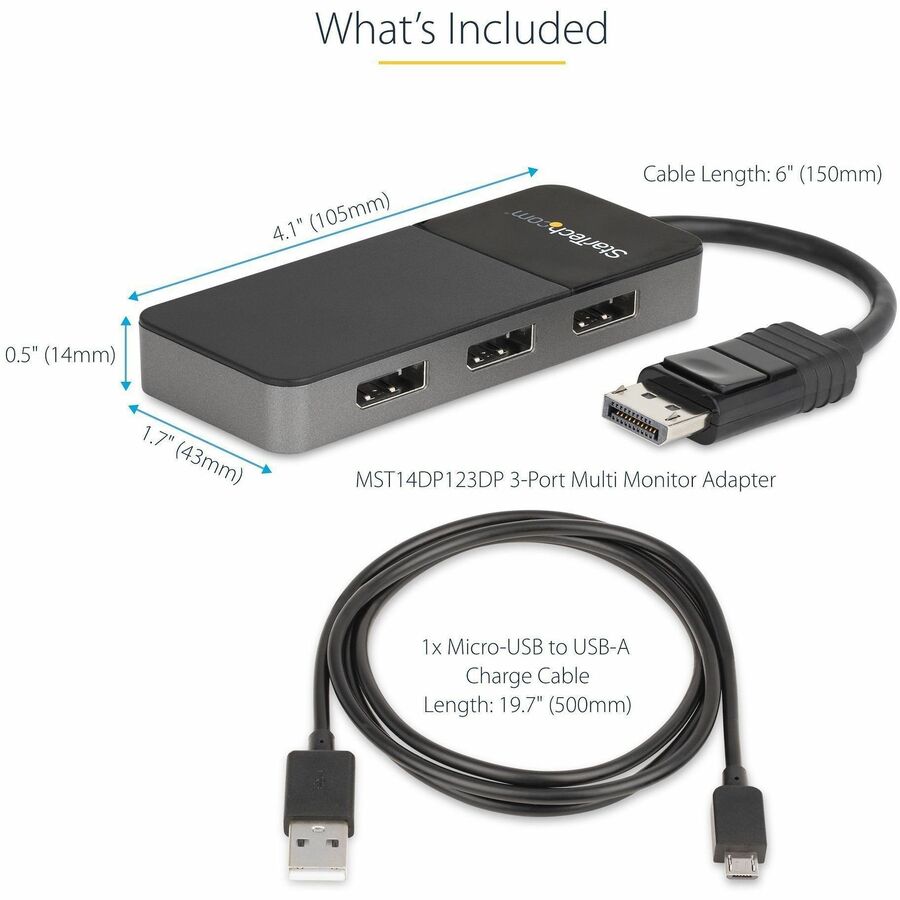 Alternate-Image4 Image for StarTech.com 3-Port DisplayPort 1.4 Splitter, DisplayPort to 3x DP Multi-Monitor Adapter, Triple 4K Computer MST Hub, Windows Only
