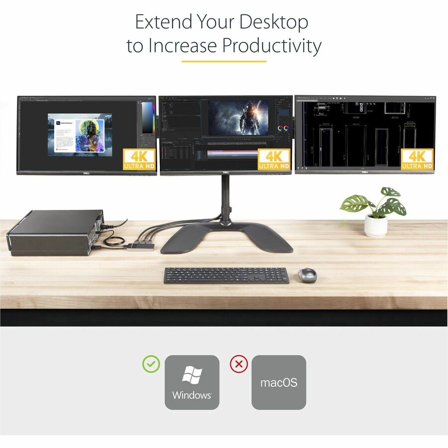 Alternate-Image1 Image for StarTech.com 3-Port DisplayPort 1.4 Splitter, DisplayPort to 3x DP Multi-Monitor Adapter, Triple 4K Computer MST Hub, Windows Only