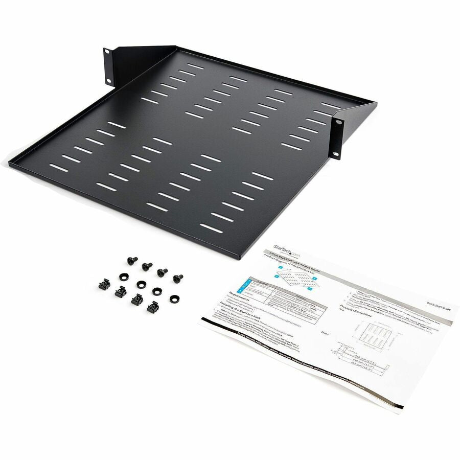 Alternate-Image2 Image for StarTech.com 2 Post Server Rack Shelf - Vented - Center Mount - Up to 75 lb. - 2 post Network Rack Shelf (CABSHF2POSTV2)