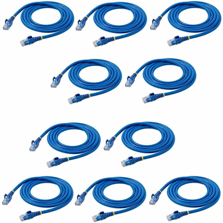 Alternate-Image1 Image for StarTech 5 ft. CAT6 Ethernet Cable - 10 Pack - ETL Verified - Blue CAT6 Patch Cord - Snagless RJ45 Connectors - 24 AWG - UTP