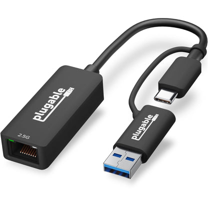 Main Image for Plugable 2.5G USB-C and USB to Ethernet Adapter - Dual-Connector 2-in-1 USB-C to RJ45 2.5Gbps LAN