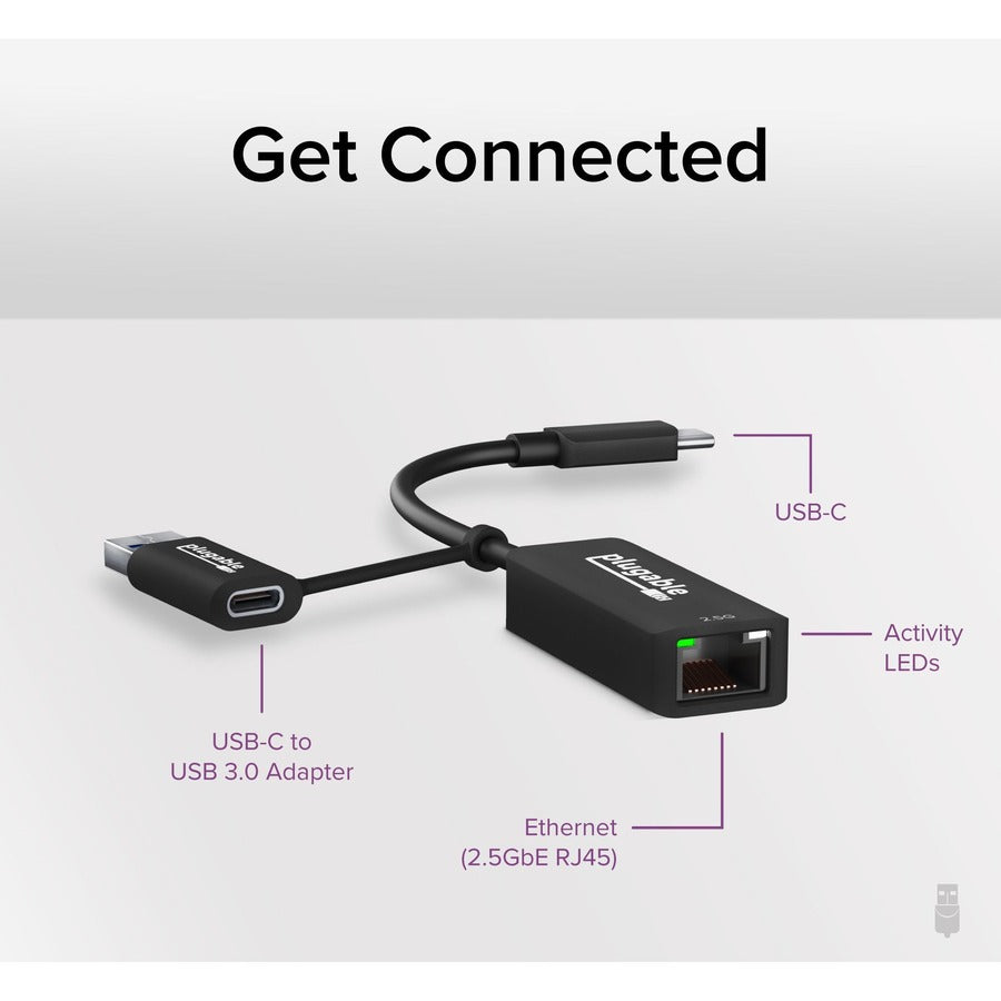 Alternate-Image1 Image for Plugable 2.5G USB-C and USB to Ethernet Adapter - Dual-Connector 2-in-1 USB-C to RJ45 2.5Gbps LAN
