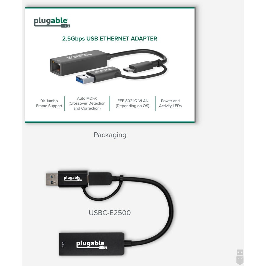 Alternate-Image6 Image for Plugable 2.5G USB-C and USB to Ethernet Adapter - Dual-Connector 2-in-1 USB-C to RJ45 2.5Gbps LAN
