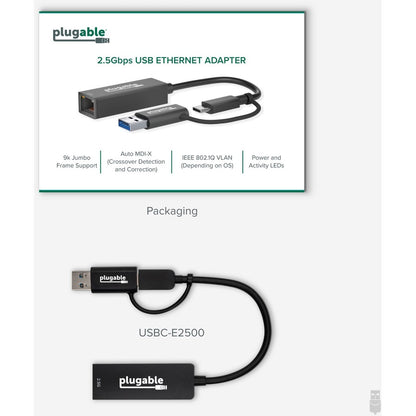 Alternate-Image6 Image for Plugable 2.5G USB-C and USB to Ethernet Adapter - Dual-Connector 2-in-1 USB-C to RJ45 2.5Gbps LAN