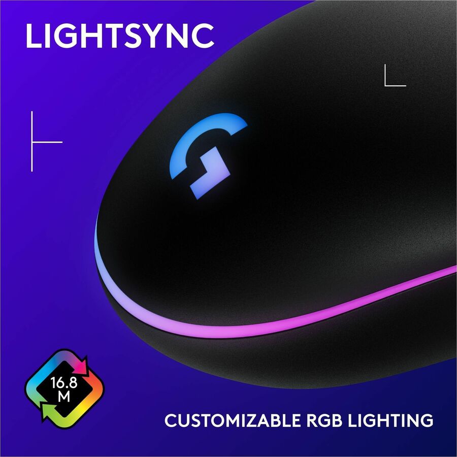 Alternate-Image3 Image for Logitech G203 Wired Gaming Mouse, 8,000 DPI, Rainbow Optical Effect LIGHTSYNC RGB, 6 Programmable Buttons, Black