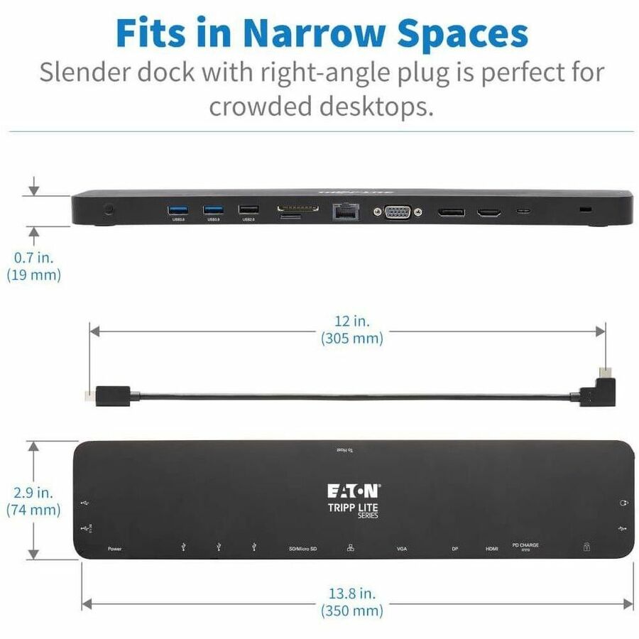 Alternate-Image6 Image for Eaton Tripp Lite Series USB-C Dock, Triple Display - 4K HDMI & DP, VGA, USB 3.x (5Gbps) and USB 2.0 Hub Ports, GbE, 100W PD Charging