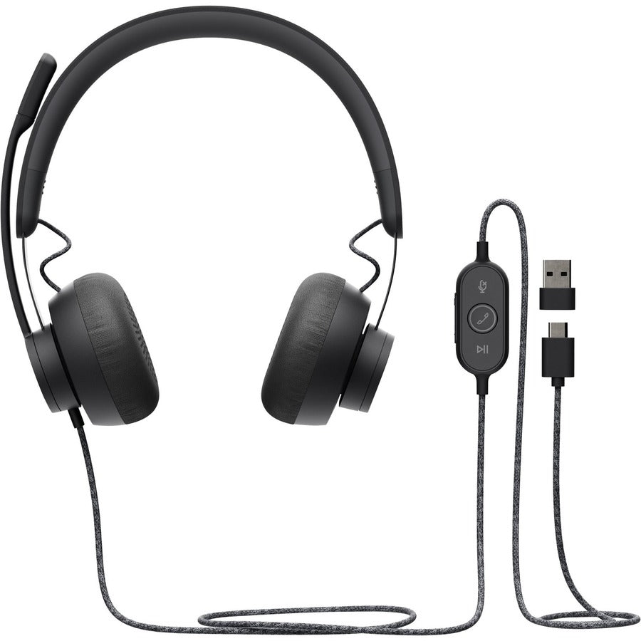 Alternate-Image1 Image for Logitech Zone Wired Noise Cancelling Headset, USB-C with USB-A adapter, graphite