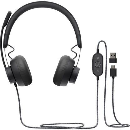 Alternate-Image1 Image for Logitech Zone Wired Noise Cancelling Headset, USB-C with USB-A adapter, graphite