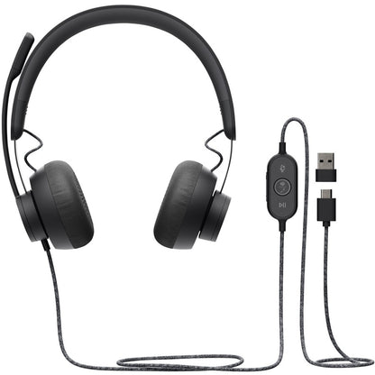 Alternate-Image1 Image for Logitech Zone Wired Noise Cancelling Headset, Certified for Microsoft Teams with advanced noise-canceling mic, USB-C with USB-A adapter, graphite.