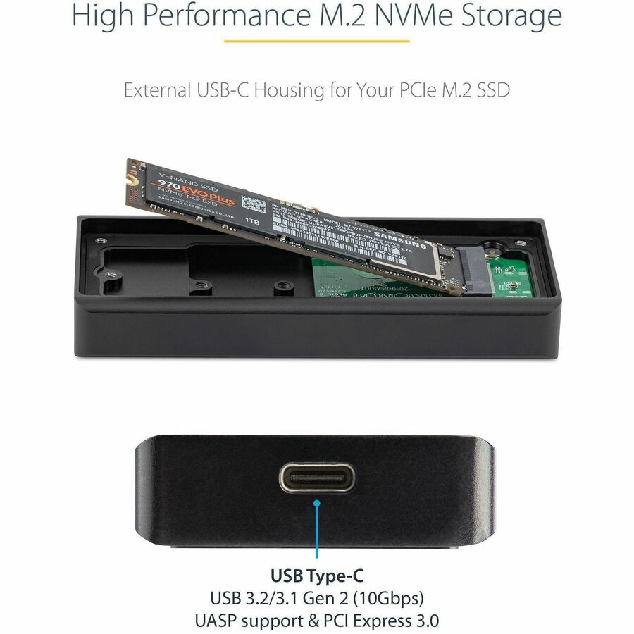 Alternate-Image1 Image for StarTech.com USB-C 10Gbps M.2 NVMe PCIe SSD Enclosure - 1GB/s Rugged Aluminum M.2 PCI Express M-Key Case IP67 Rated - Mac/PC