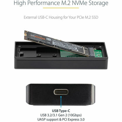 Alternate-Image1 Image for StarTech.com USB-C 10Gbps M.2 NVMe PCIe SSD Enclosure - 1GB/s Rugged Aluminum M.2 PCI Express M-Key Case IP67 Rated - Mac/PC