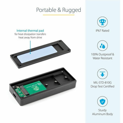 Alternate-Image2 Image for StarTech.com USB-C 10Gbps M.2 NVMe PCIe SSD Enclosure - 1GB/s Rugged Aluminum M.2 PCI Express M-Key Case IP67 Rated - Mac/PC