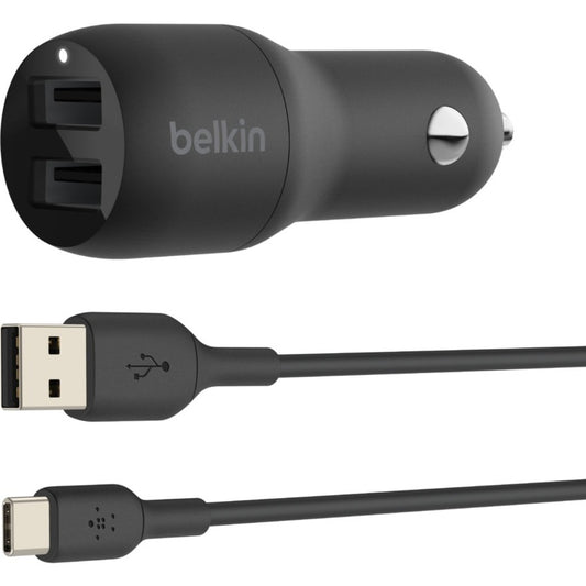 Main Image for Belkin BoostCharge Dual USB-A Car Charger 24W + USB-A to USB-C Cable