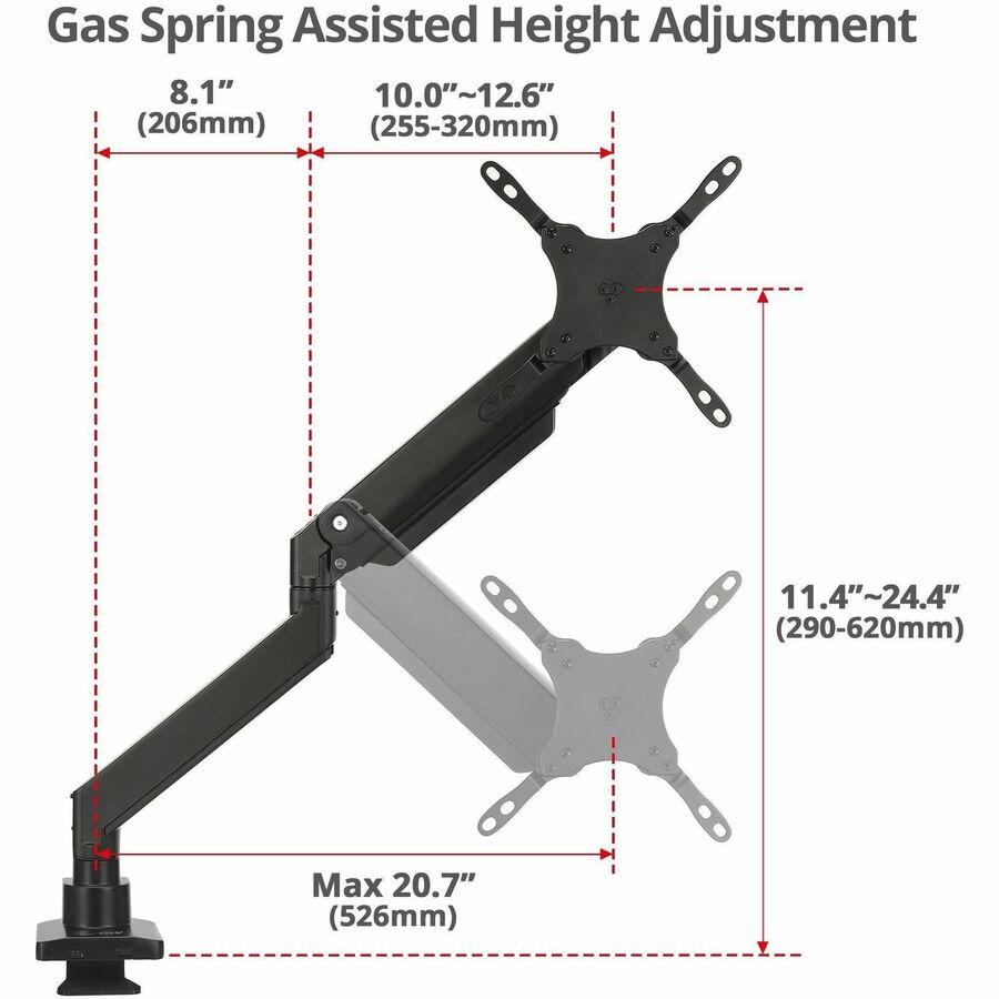 Alternate-Image3 Image for Single Monitor Heavy-Duty Premium Gas Spring Desk Mount - 17" to 43" , VESA 75x75, 100x100, 200x200mm