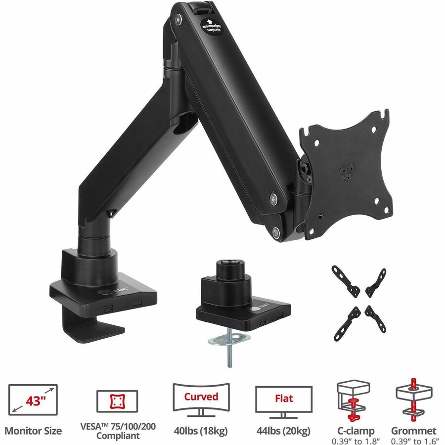Alternate-Image5 Image for Single Monitor Heavy-Duty Premium Gas Spring Desk Mount - 17" to 43" , VESA 75x75, 100x100, 200x200mm