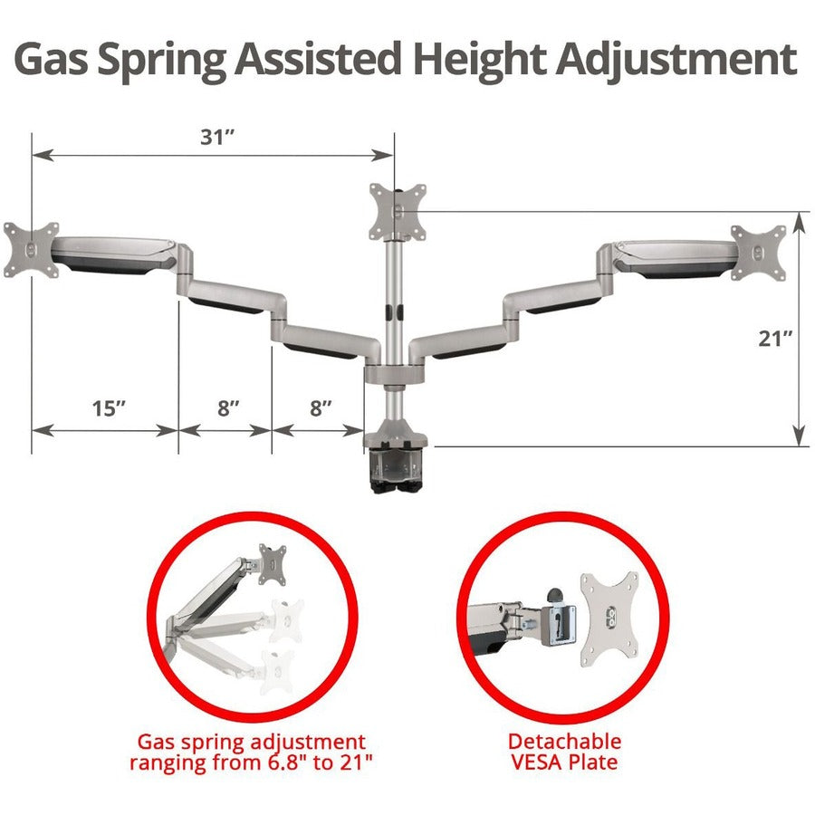 Alternate-Image1 Image for SIIG Triple Monitor Aluminum Gas Spring Desk Mount