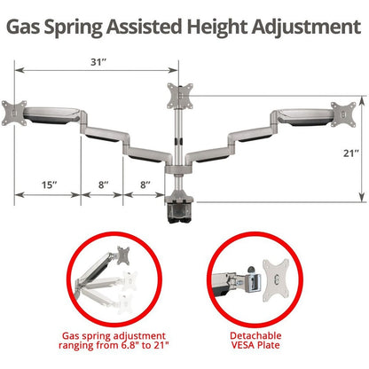 Alternate-Image1 Image for SIIG Triple Monitor Aluminum Gas Spring Desk Mount