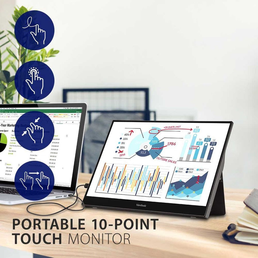 Alternate-Image1 Image for ViewSonic 15.6 Inch 1080p Portable Monitor with IPS Touchscreen, 2 Way Powered 60W USB C, Eye Care, Dual Speakers, Built in Stand with Smart Cover (TD1655)