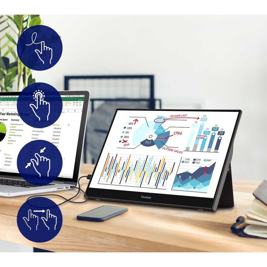 Alternate-Image6 Image for ViewSonic 15.6 Inch 1080p Portable Monitor with IPS Touchscreen, 2 Way Powered 60W USB C, Eye Care, Dual Speakers, Built in Stand with Smart Cover (TD1655)