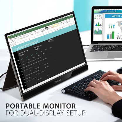 Alternate-Image1 Image for ViewSonic 15.6 Inch 1080p Portable Monitor with 2 Way Powered 60W USB C, IPS, Eye Care, Dual Speakers, Built in Stand with Smart Cover (VG1655)
