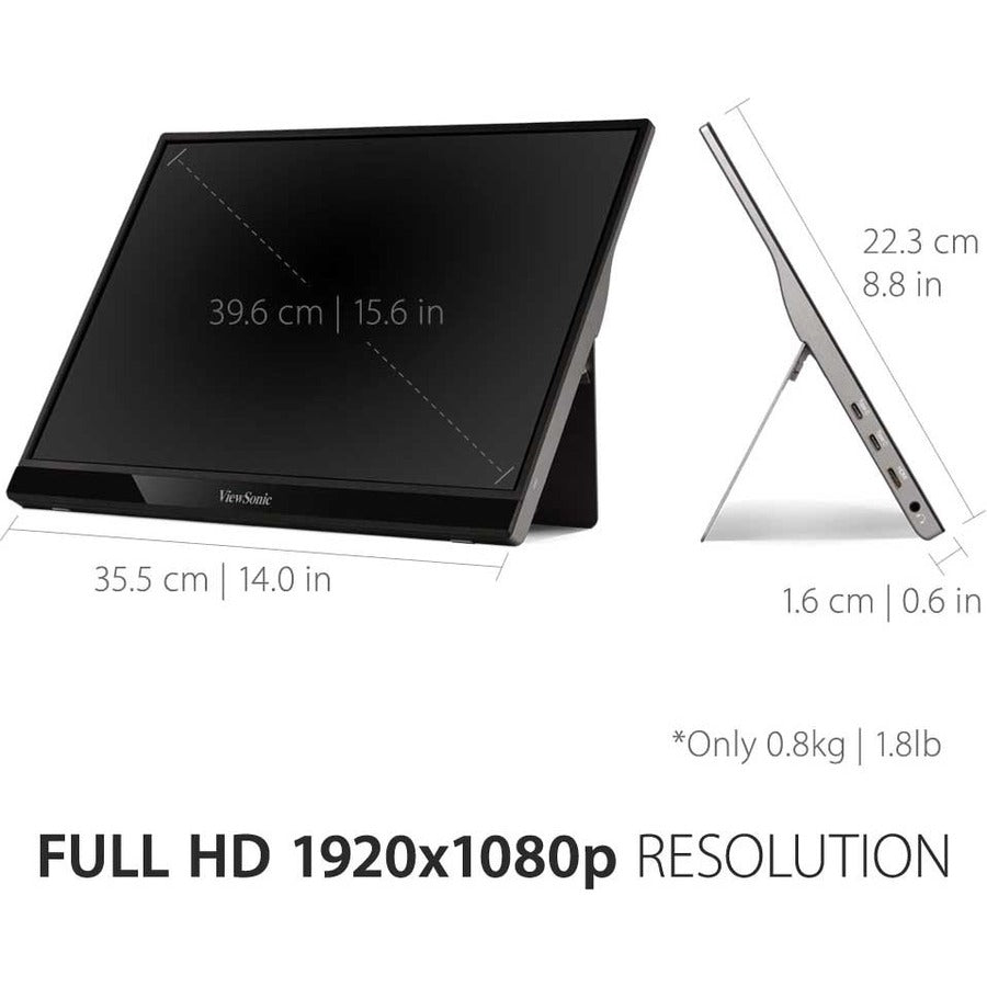 Alternate-Image3 Image for ViewSonic 15.6 Inch 1080p Portable Monitor with 2 Way Powered 60W USB C, IPS, Eye Care, Dual Speakers, Built in Stand with Smart Cover (VG1655)