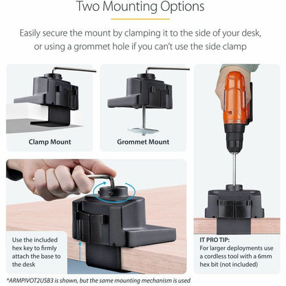 Alternate-Image4 Image for StarTech.com Desk Mount Monitor Arm with 2x USB 3.0 ports, for VESA Display up to 34" (17.6lb/8kg) , C-Clamp/Grommet, Mechanical Spring