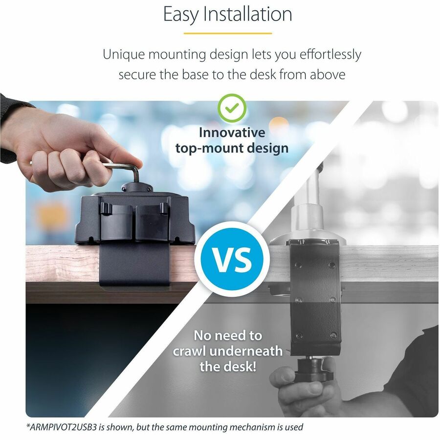 Alternate-Image2 Image for StarTech.com Desk Mount Monitor Arm with 2x USB 3.0 ports, for VESA Display up to 34" (17.6lb/8kg) , C-Clamp/Grommet, Mechanical Spring