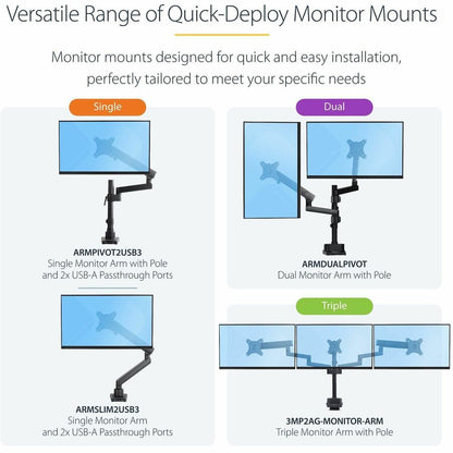 Alternate-Image6 Image for StarTech.com Desk Mount Monitor Arm with 2x USB 3.0 ports, for VESA Display up to 34" (17.6lb/8kg) , C-Clamp/Grommet, Mechanical Spring