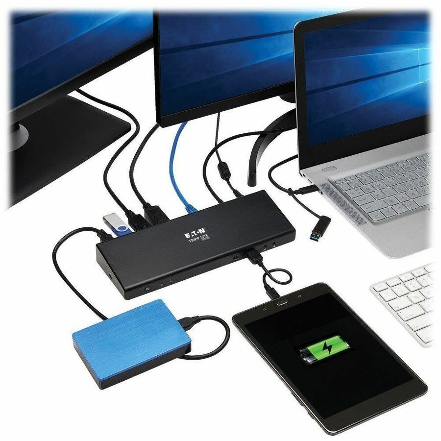 Alternate-Image1 Image for Eaton Tripp Lite Series USB-C Dock, Dual Display - 5K 60 Hz DP, 4K 60 Hz HDMI, USB 3.x (5Gbps), USB-A/C Hub, GbE, 85W PD Charging