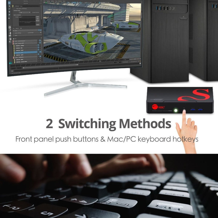 Alternate-Image4 Image for SIIG 2 Port 4K 60Hz DisplayPort 1.2 KVM Switch with USB 3.0 and Multi-Media ports