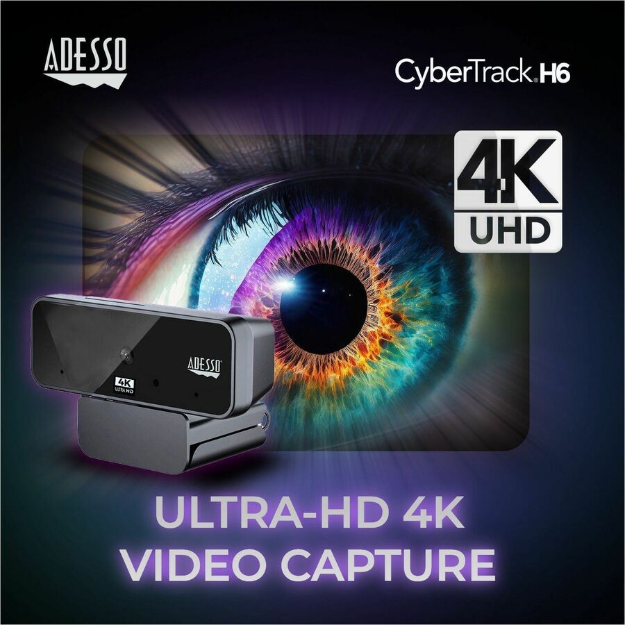 Alternate-Image6 Image for Adesso CyberTrack H6 4K Ultra HD Webcam - 8 Megapixel - 30 fps - USB 2.0 - Fixed Focus - Tripod mount - Privacy shutter